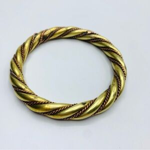 Vintage Heavy Twisted Mixed Metal Two Tone Brass Copper Bracelet